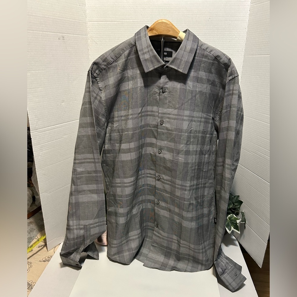 Boss Charcoal Checkered Men's Shirt